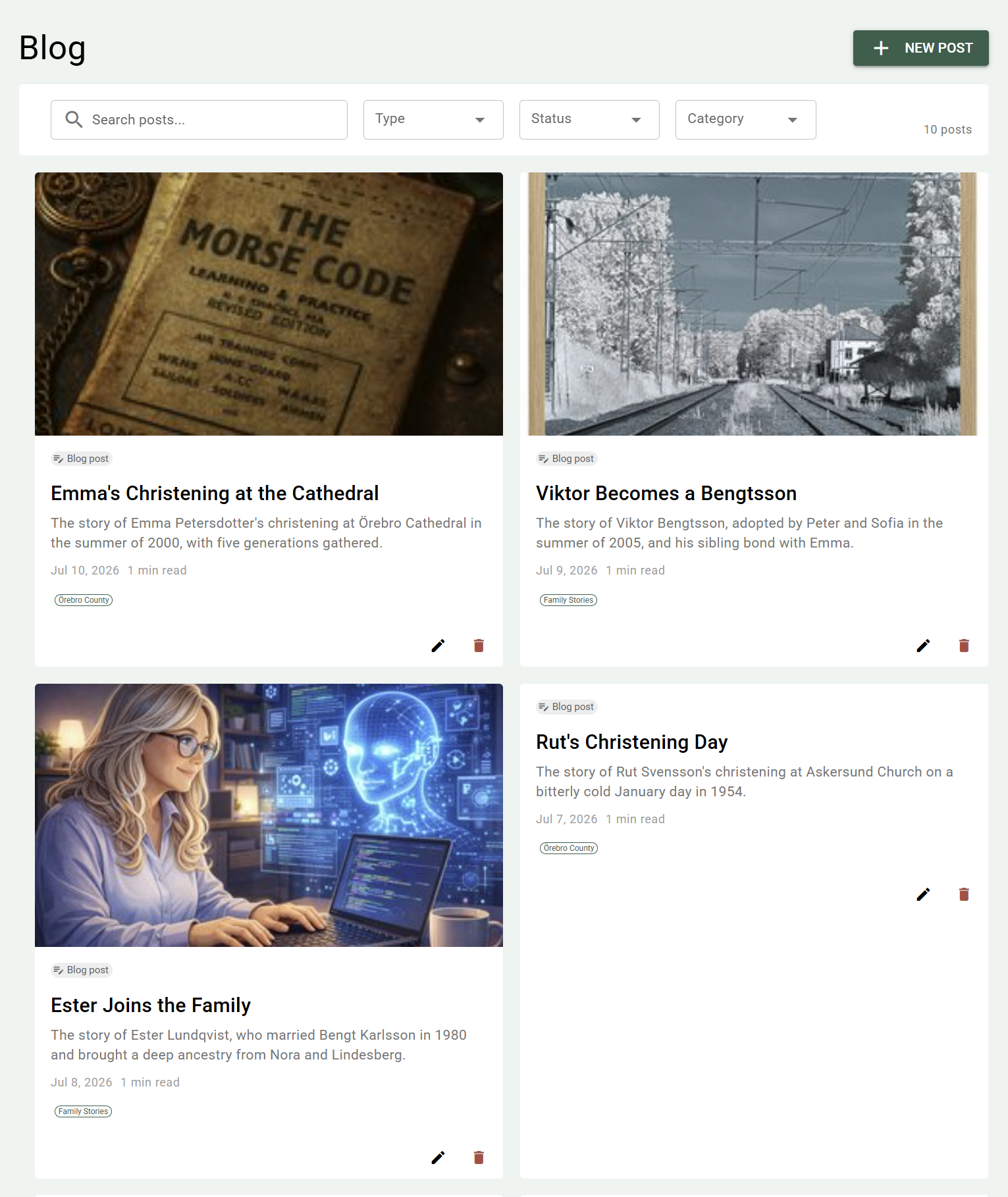 Overview of the blog view