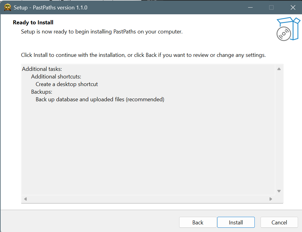 Summary of installation settings