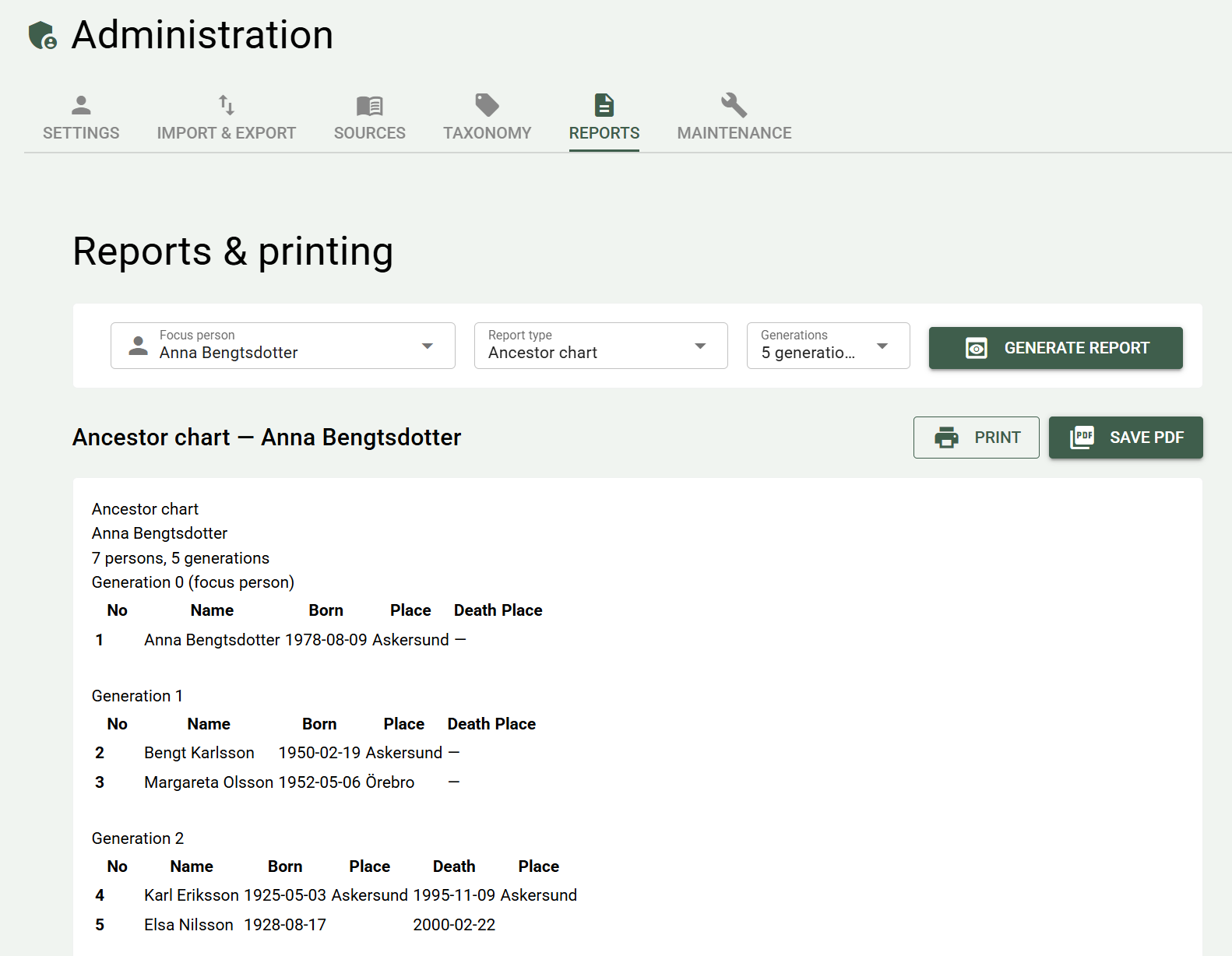 Printing reports